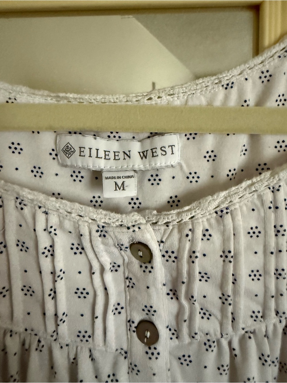 Eileen West White Cotton Nightgown with Navy Dot Print - Picture 2 of 2